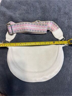 Anthropologie Cream Crescent Crossbody with Pink-Gray Woven Strap